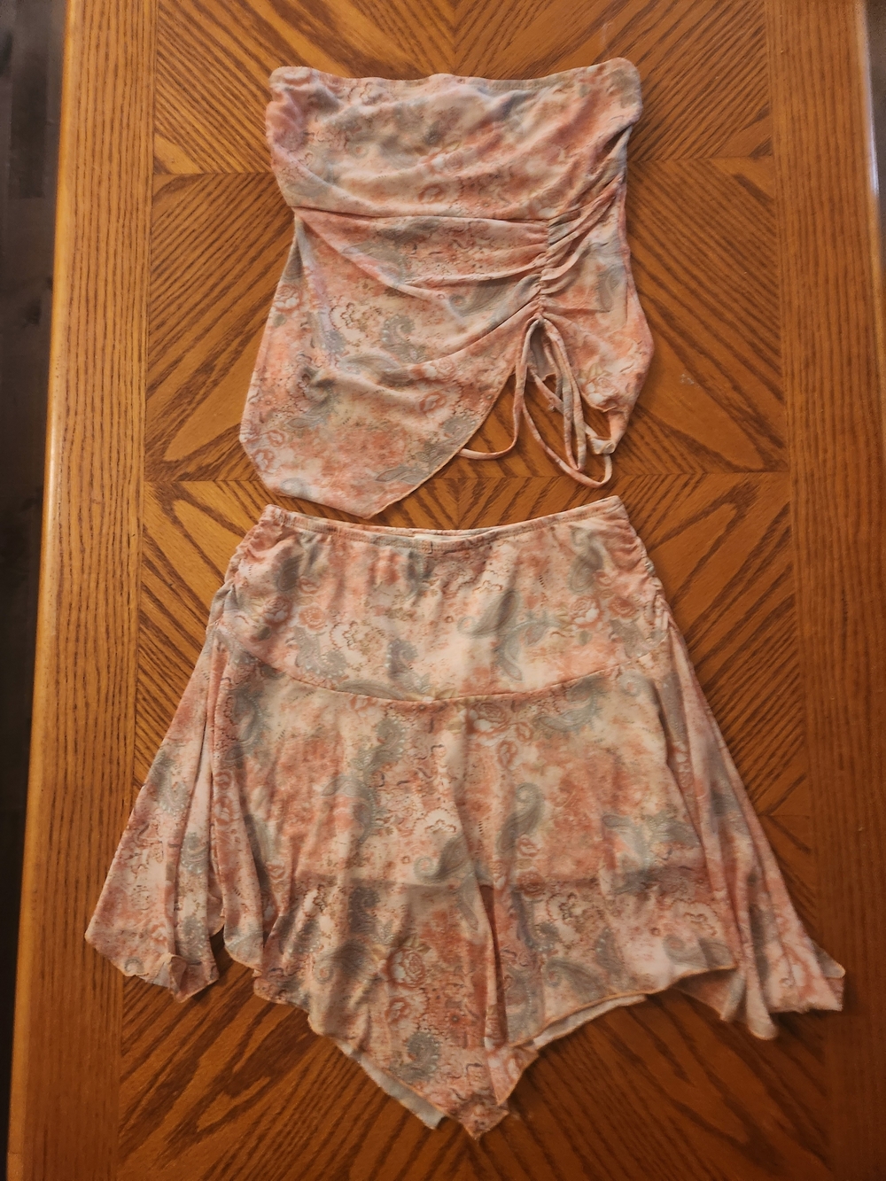 See You Monday Peach Multi Paisley Two-Piece Skirt & Top Set